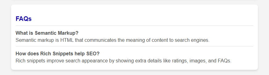 FAQ Schema Markup Example